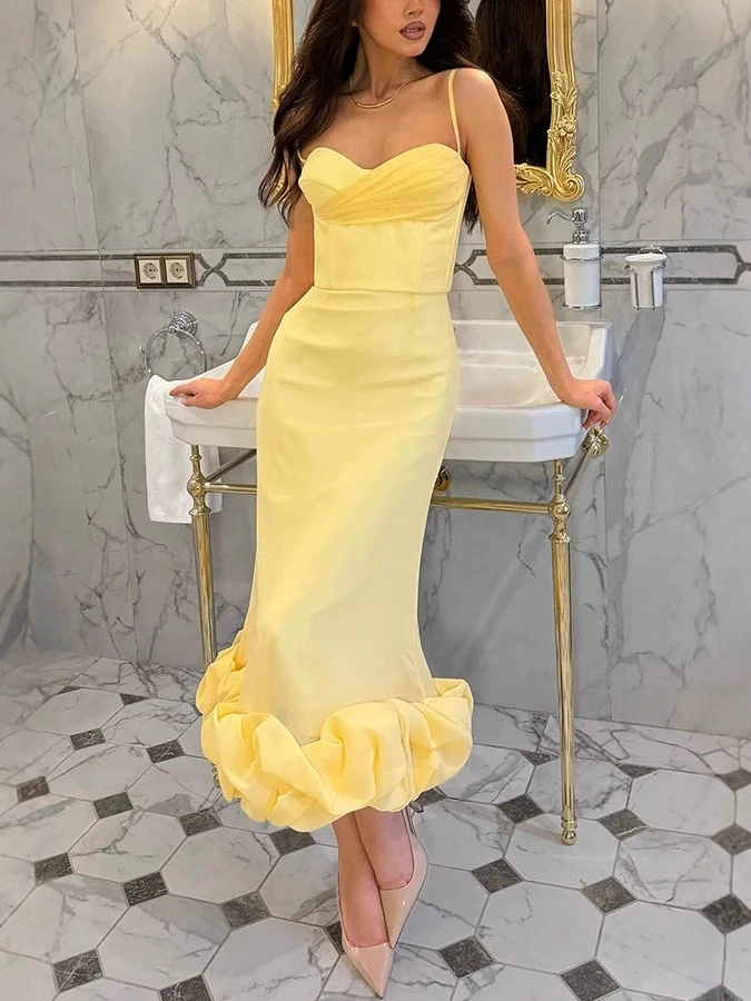 

Elegant Sweetheart Evening Spaghetti Strap Dress Women Solid Color Formal Occasion Party Dresses Temperament Female 2025 New