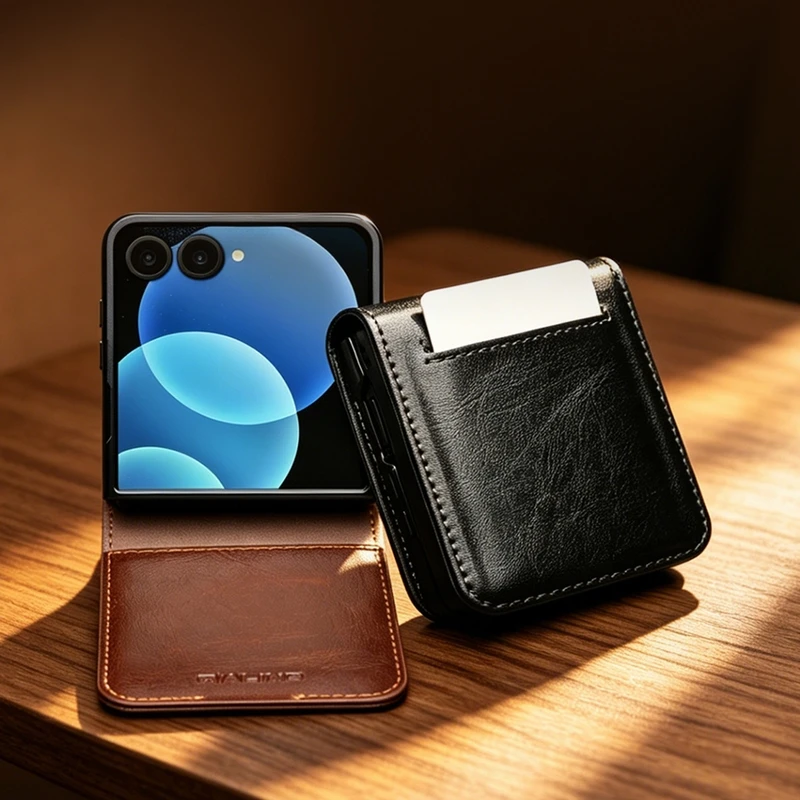QIALINO 100% Natural Genuine Leather Case for Samsung Galaxy Z Flip 8 7 6 5 Flip8 Flip7 Flip6 Flip5 Premium Cowhide Wallet Cover