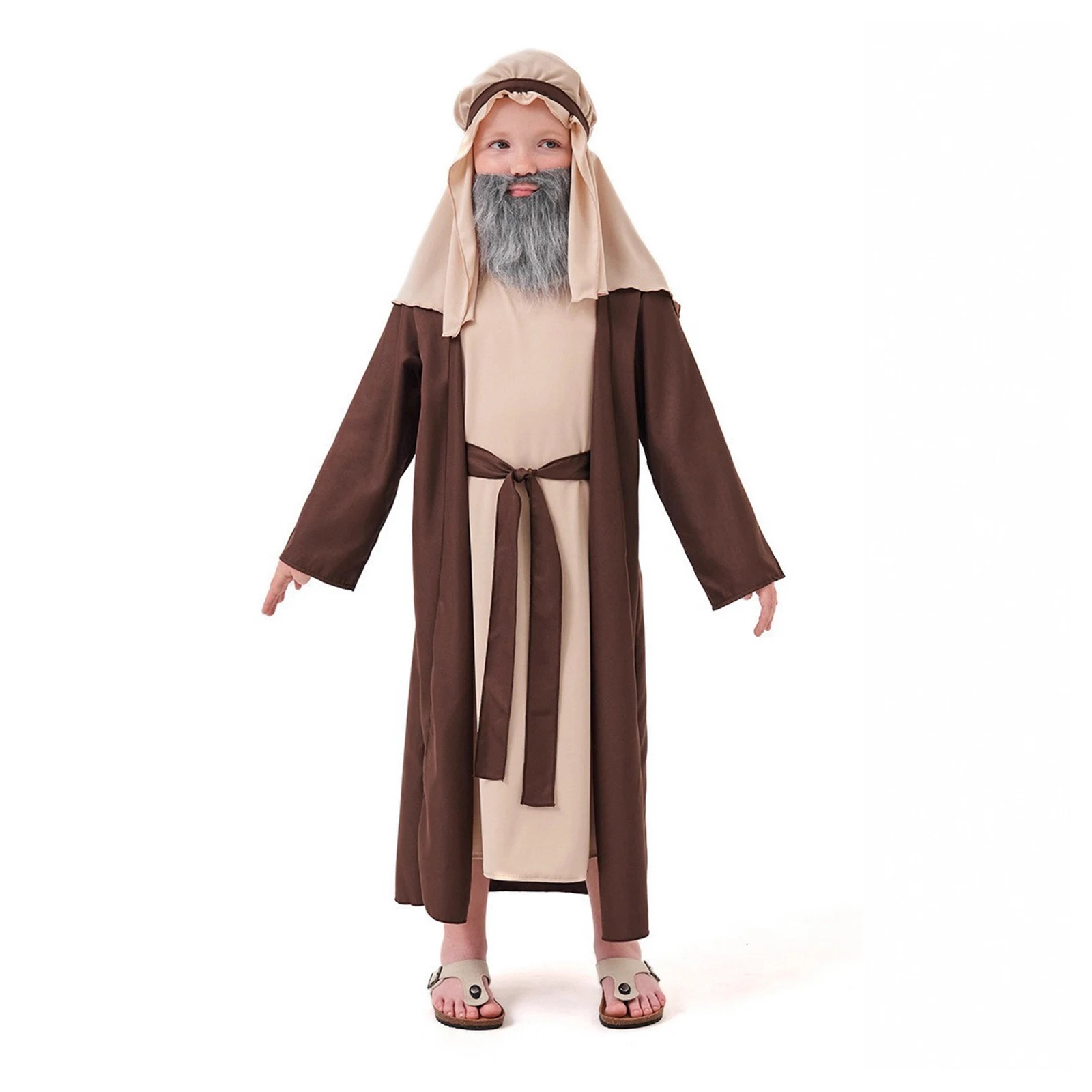

Middle Eastern Shepherd Elder Costume Arab Brown Grandpa Costume Children'S Role Playing Performance Costume