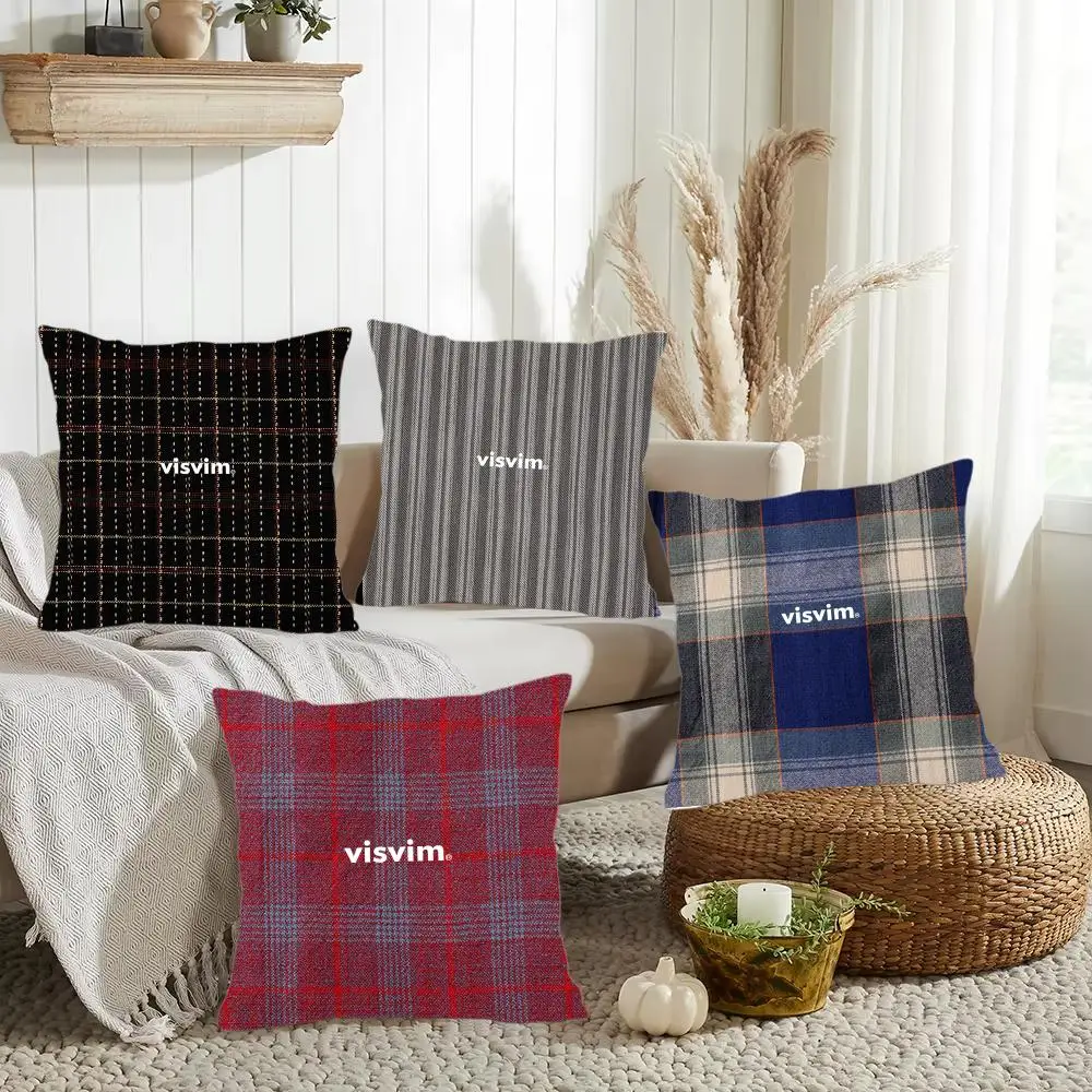 Logo V-Visvim Cushion Cover Luxury Soft Plush Pillowcase Double Side Cushion Cover Cozy Home Decor Unique Gifts