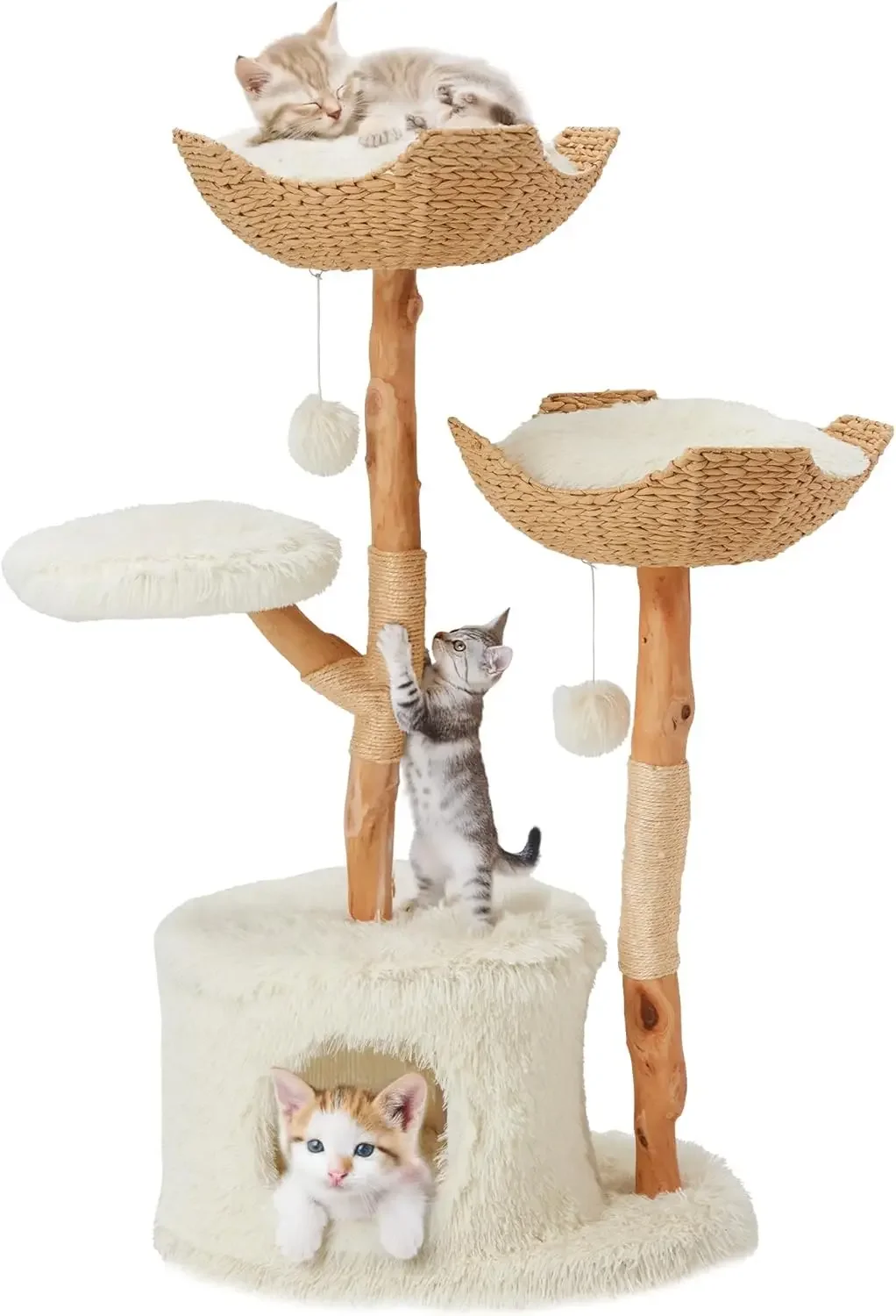 

Aesthetic Cat Tree, Wood Cute Tree Tower With Scratching Post, Modern Condos With Jumping Platforms And 2 Beds|