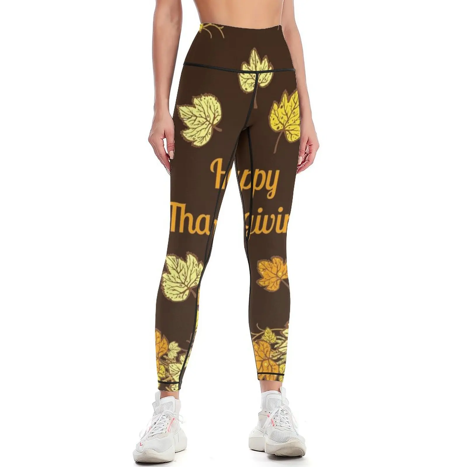 

Happy Thanksgiving Day - Brown Autumn Leggings active wear sportswear for gym Womens Leggings