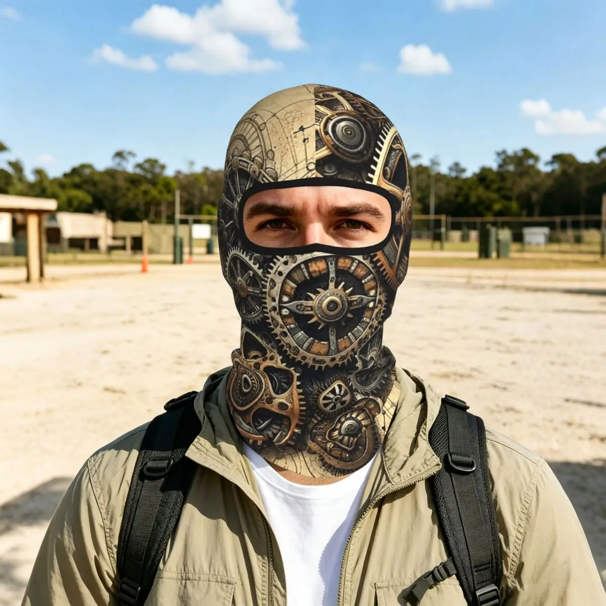 Intricate Steampunk Gears Assembly Breathable Thin Balaclava Full Face Mask Sun Protection Neck Gaiter For Motorcycle Outdoor