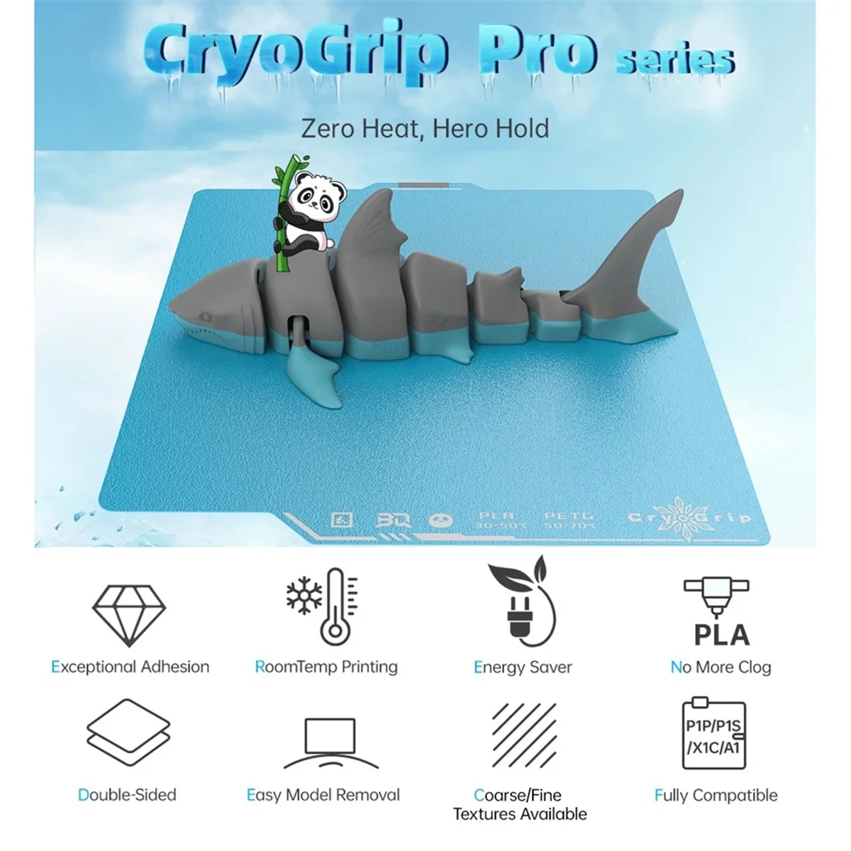 

HOT!!BIQU Panda Build Plate CryoGrip Pro Coating No Clog Spring Steel Double-Sided Textured for BambuLab P1P P1S A1 3D Printer