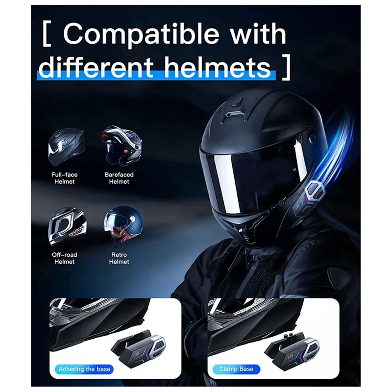 LX5 Motorcycle Helmet Headphones Mesh Intercom For 10 Riders 2000M Hands-Free Speaker, Bluetooth 5.3 Waterproof