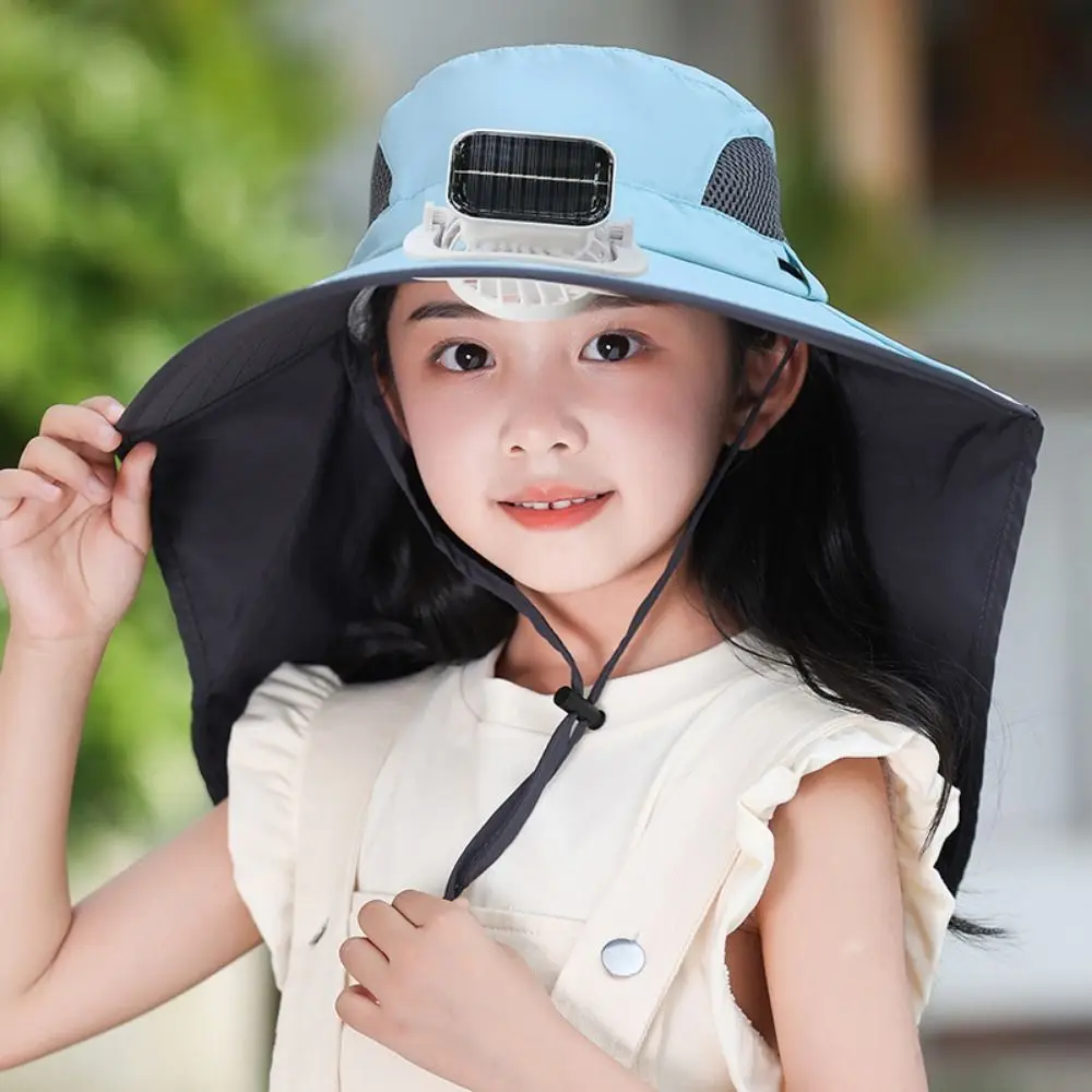 

Adjustable Children's Solar Fan Hat Waterproof USB Charging Wide Brim Sun Cap Cooling Quickly Dry Summer Cooling Hat Hiking