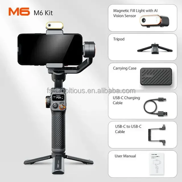 Hohem iSteady M6 Handheld Gimbal Stabilizer Selfie Tripod w/Magnetic AI Vision with CCT/RGB Fill Light 0.91