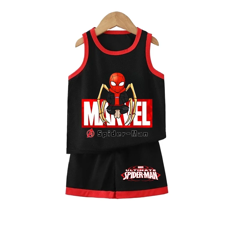ديزني 2015 الصيف تنفس الفتيان سترة مجموعات أنيمي سبايدرمان الأطفال أكمام أعلى السراويل قطعتين دعوى الاطفال ملابس غير رسمية