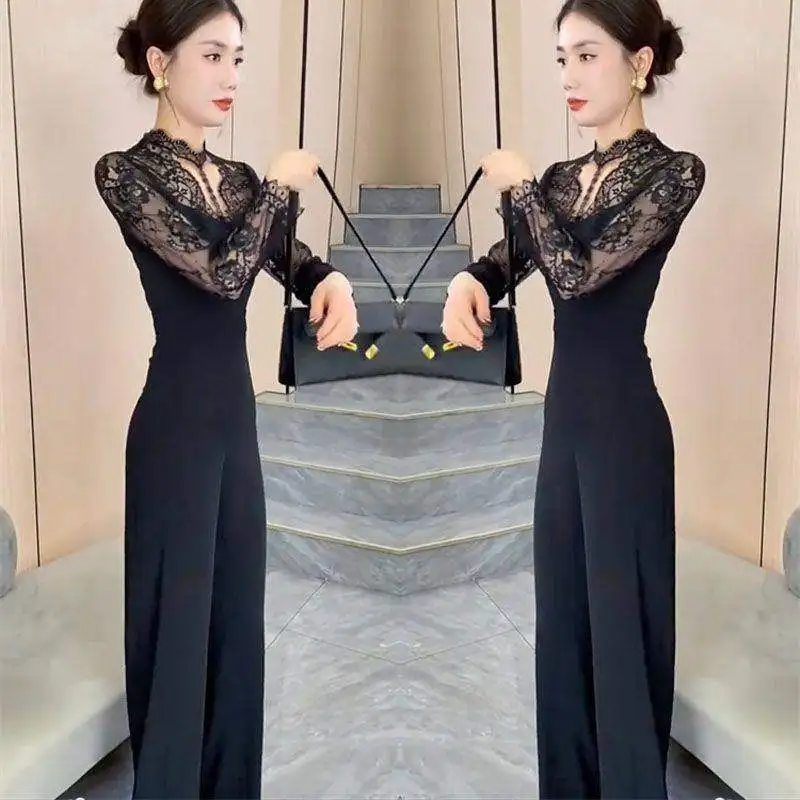 

Весна 2026: Модные женские брюки-комбинезон с кружевными вставками, зауженные, с широкими штанинами, высокой талией, длинные, из полиэстера