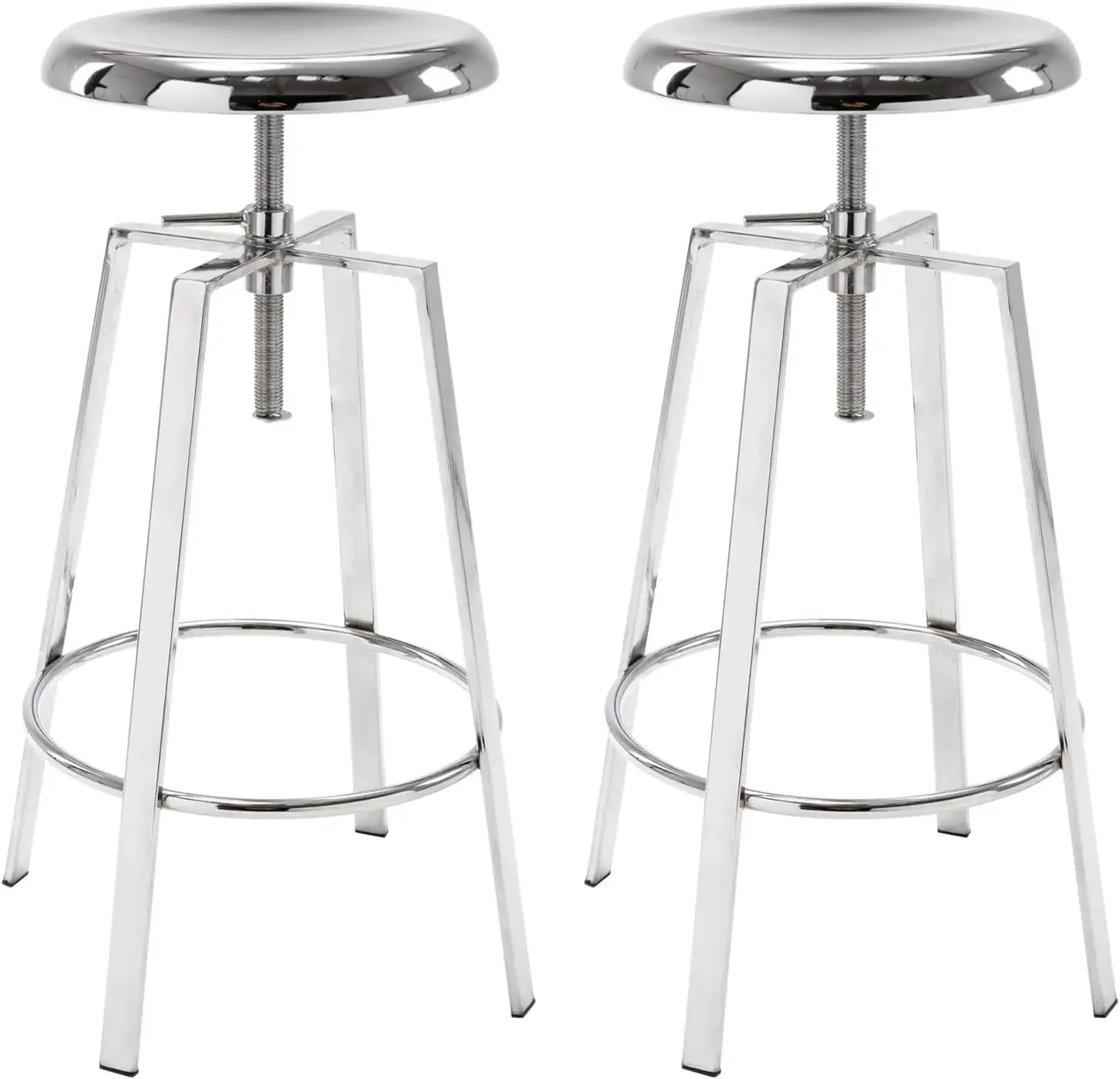 Living Atlas Industrial Bar Stools Set of 2, Adjustable Swivel Four Legged Round Metal Barstools, Backless Counter Height Bar Ch