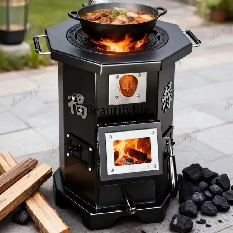E136 Rural household, winter heating, indoor cooking heating, firewood stove full welding process courtyard