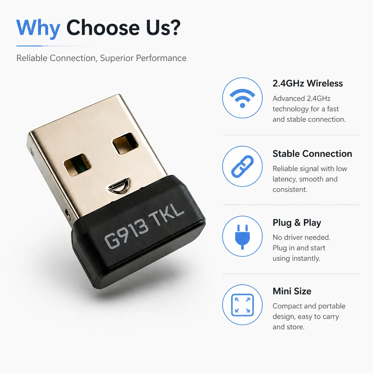 Zamiennik odbiornika USB, bezprzewodowy dongle 2.4GHz do klawiatury i myszy, kompatybilny z Logitech G913/G915 TKL/G502/PRO X SUPERLIGHT — zdjęcie produktu 2