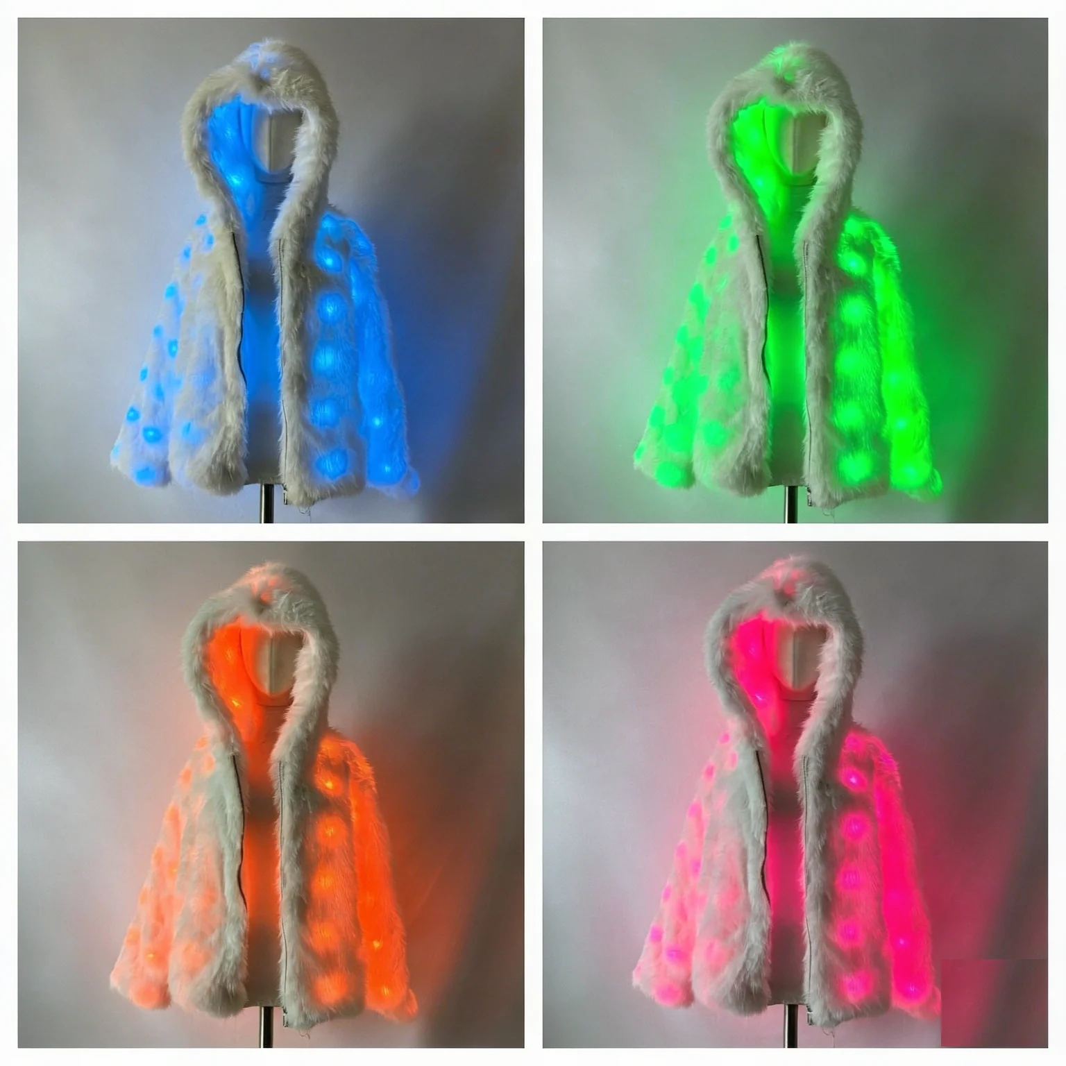 Twinkling Men Women Light Up faux fur Coat  Smart LED Light Up SYNC Coat Glow Fluffy Sparking Costume