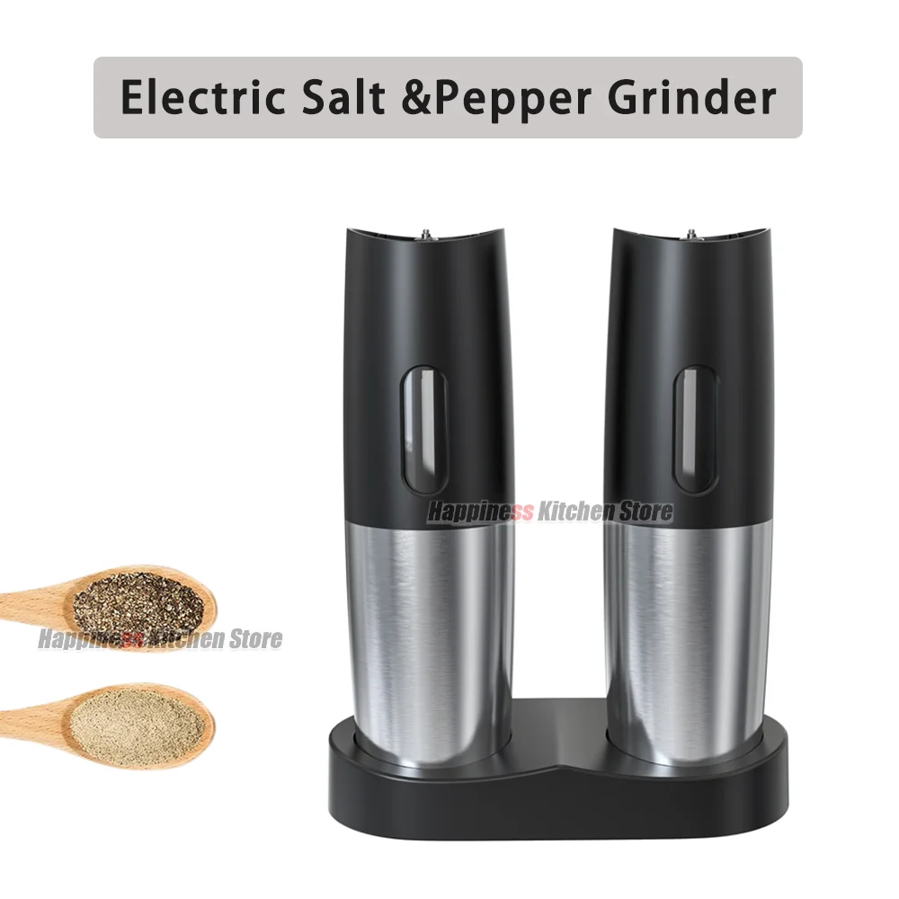 

Electric Pepper Grinder 2pcs Automatic Pepper Mill Stainless Steel Salt Grinder Adjustable Coarseness With LED Light