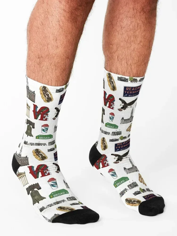 Philly Pattern - White Socks Lots designer brand Novelties cool Socks For Women Men's