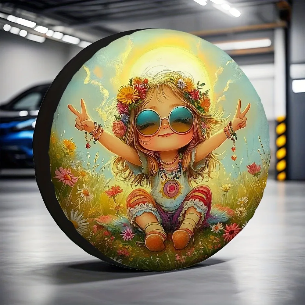 

Hippie Girl Peace Sign Spare Tire Cover Waterproof Polyester Protector