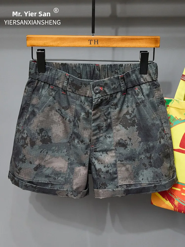 retro-american-cotton-camouflage-workwear-shorts-men's-summer-mid-waist-jeans-youth-casual-fourths-shorts-non-deformable
