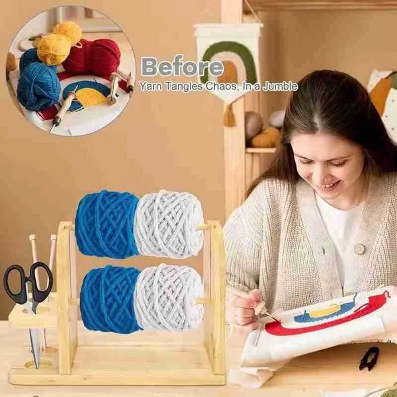 

ABBP-Wooden Yarn Winder Featuring Dual Spindle Mechanism And Integrated Storage Compartments-Knitting Tool Organizer
