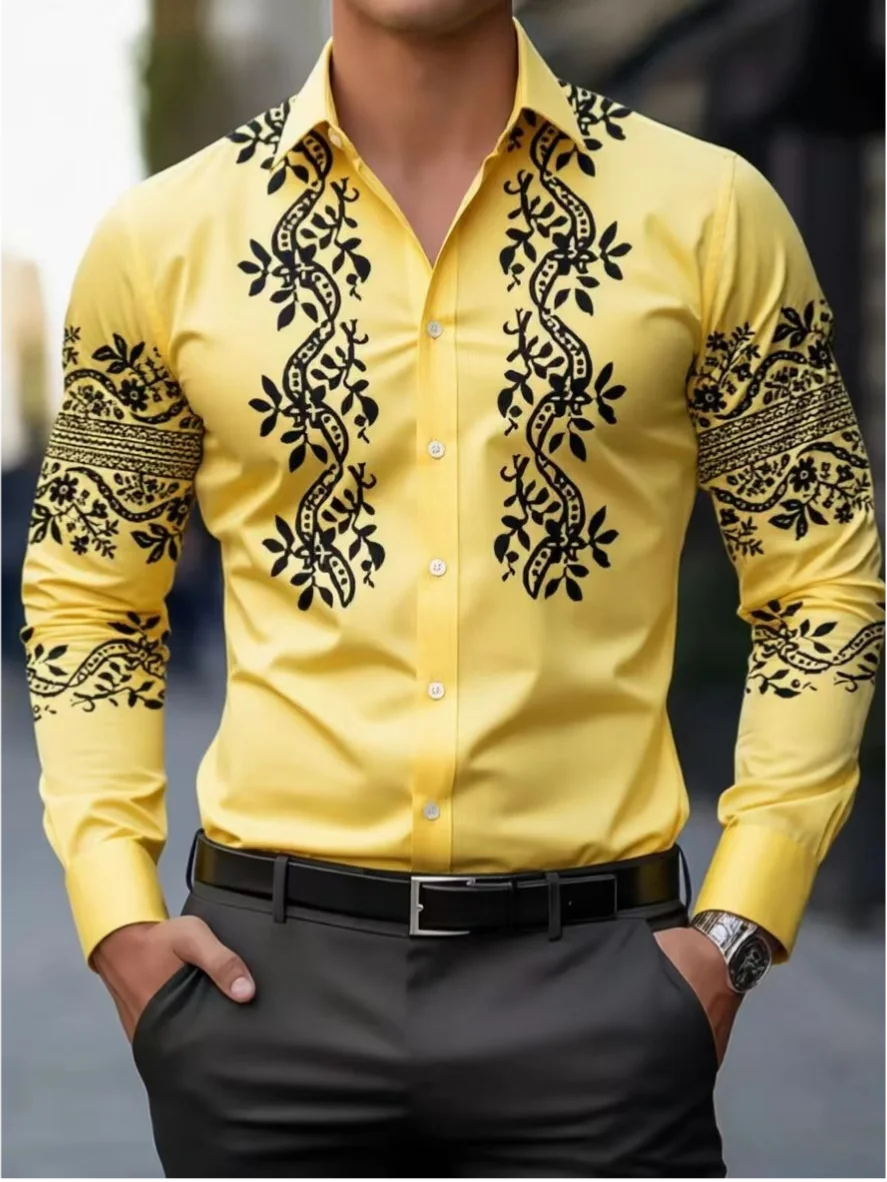 

New men's long sleeved shirt, digital printing, casual and comfortable, fashionable and trendy, street outdoor, soft fabric