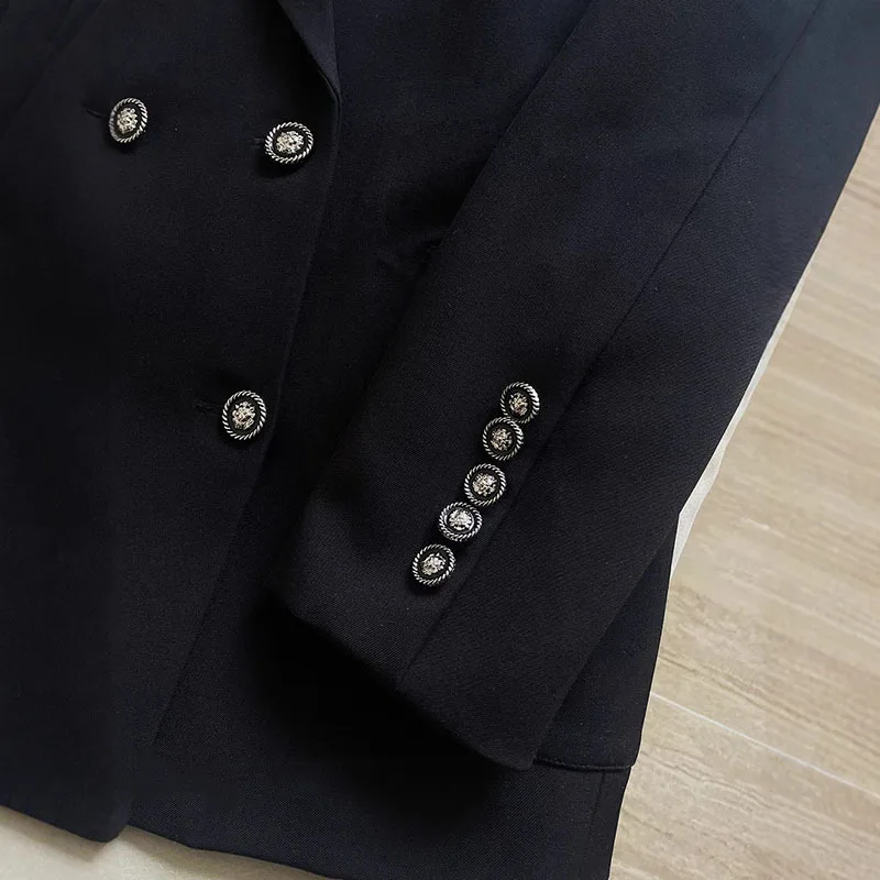 ZOCI Mode Schwarz Silhouette Anzug Jacke frauen Kerb Kragen Lose Zweireiher Lange Ärmel Einfache Blazer Neue TideFC1509