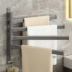 Bathroom Towel Rack Rotatable Towel Holder Space Aluminum 2/3/4/5-Bar Towel Hanger Kitchen Shelf Paper Hanging Wall Mounted