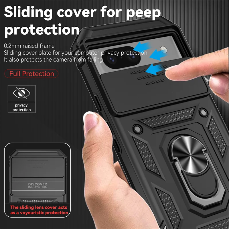 Armor Case For Google Pixel 9A 8A 8 7A 7 Pro 6 6A Cover For Pixel 9 Pro XL Lens Protection Kickstand Ring Holder Coque Fundas