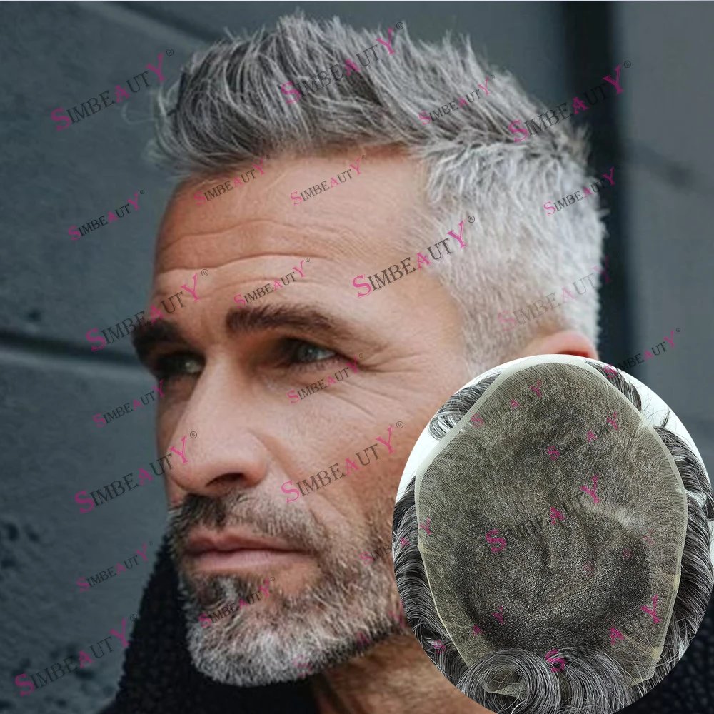 أومبير البلاتين شقراء الذكور الباروكات 1BT/60R جذور سوداء سوبر دائم الشعر المستعار شعري طبيعي كامل السويسري الدانتيل الشعر البشري الاصطناعية