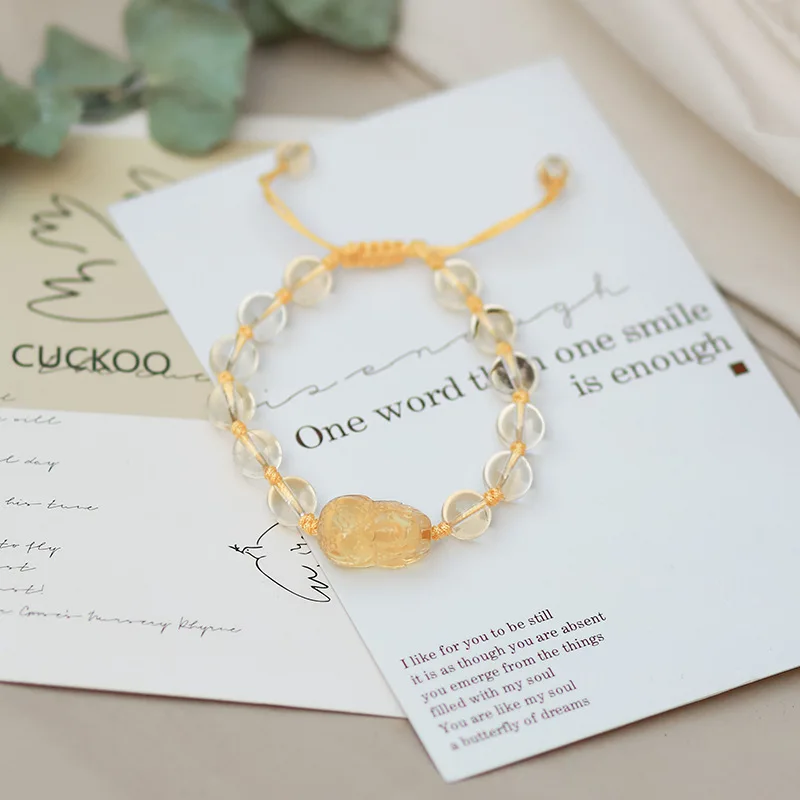 natural-citrine-pixiu-bracelet-women's-beads-beaded-yellow-crystal-bracelet-simple-diy-hand-rope