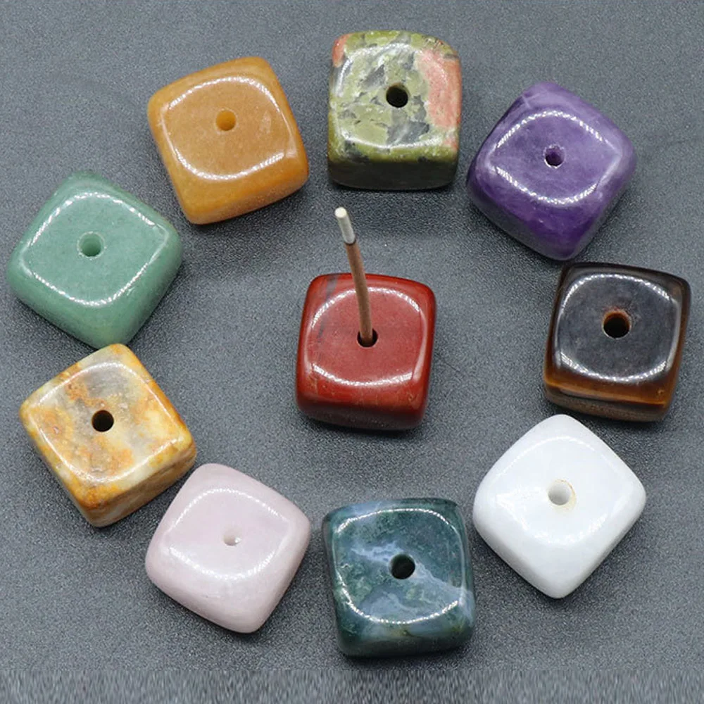 Fashion jewelry Square Natural Quartz Stone Incense Holder Healing Agate Crystal Incense Base Gemstone Decoration mixed 10pc