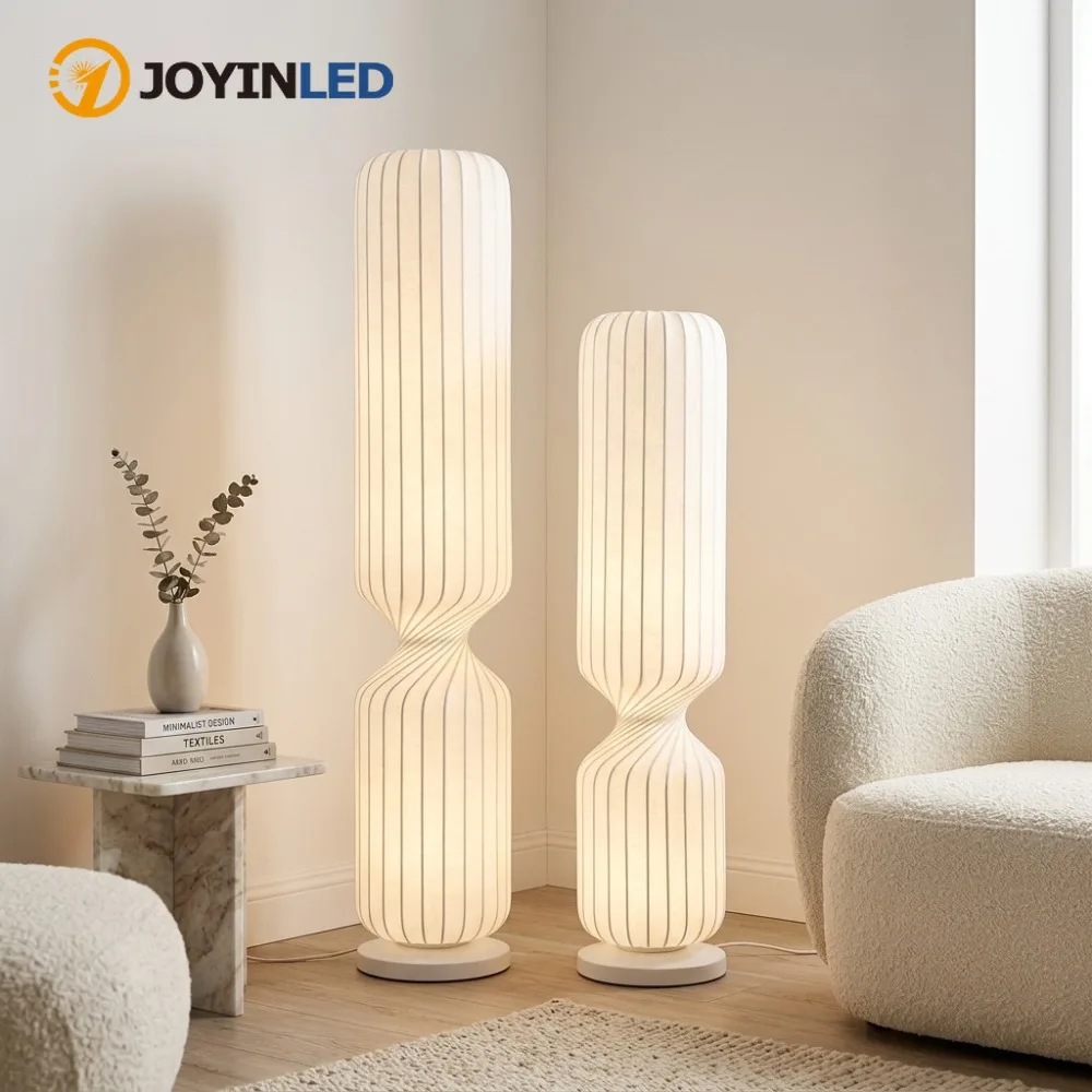 Image of JOYINLED Nordische Minimalistische Seiden-Stehlampe, Wabi-Sabi-Stehlampe mit Weichem Stoffschirm, Moderne LED-Stehleuchte für Wohnzimmer, Sofaecke, Schlafzimmer, Nachttisch-Leselampe, Arbeitszimmer,