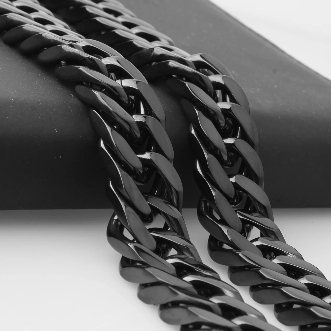 Stainless Steel Cuban Link Chain Necklace For Male 10/12/14/17MM Width Wholesale Black  Chain Mens Jewelry