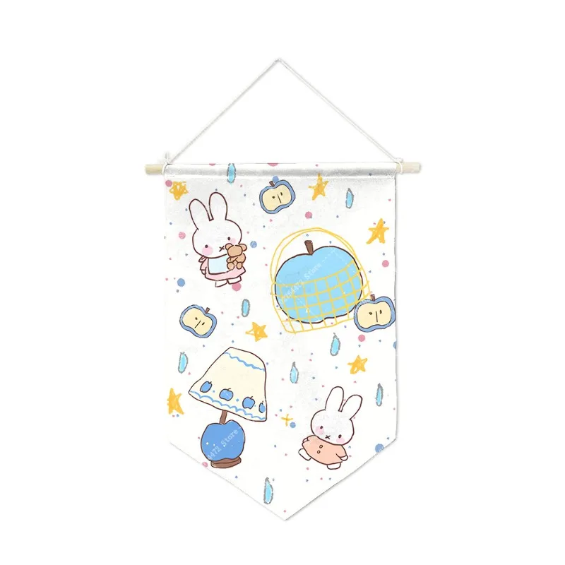 Cartoon Rabbit Miffys Cute Flag Hanging Bedroom Decor Wall Art Ornament Anime Printed Flags for Travel Home Door Birthday Gifts