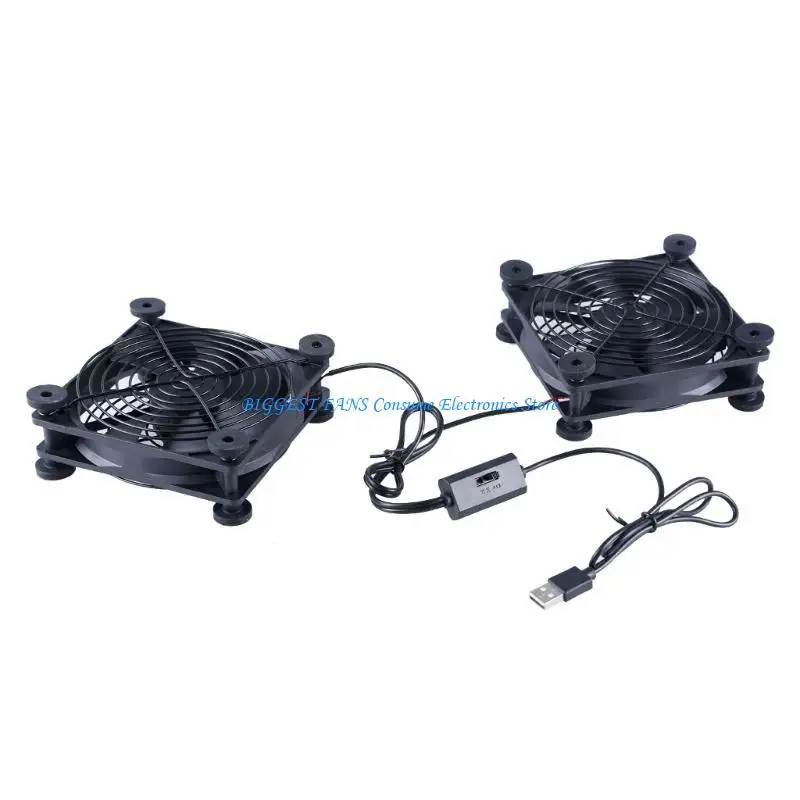 Double 120mm Oil Bearing USB Fan 2000rpm 3 Adjustable Speed for Routers, Set top Boxes, and Gaming Consoles