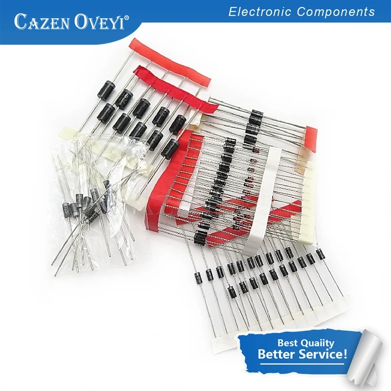 1N4148 1N4007 1N5819 1N5399 1N5408 1N5822 FR107 FR207,8 القيم = 100 قطعة ، حزمة المكونات الإلكترونية ، مجموعة متنوعة من الصمام الثنائي في المخزون