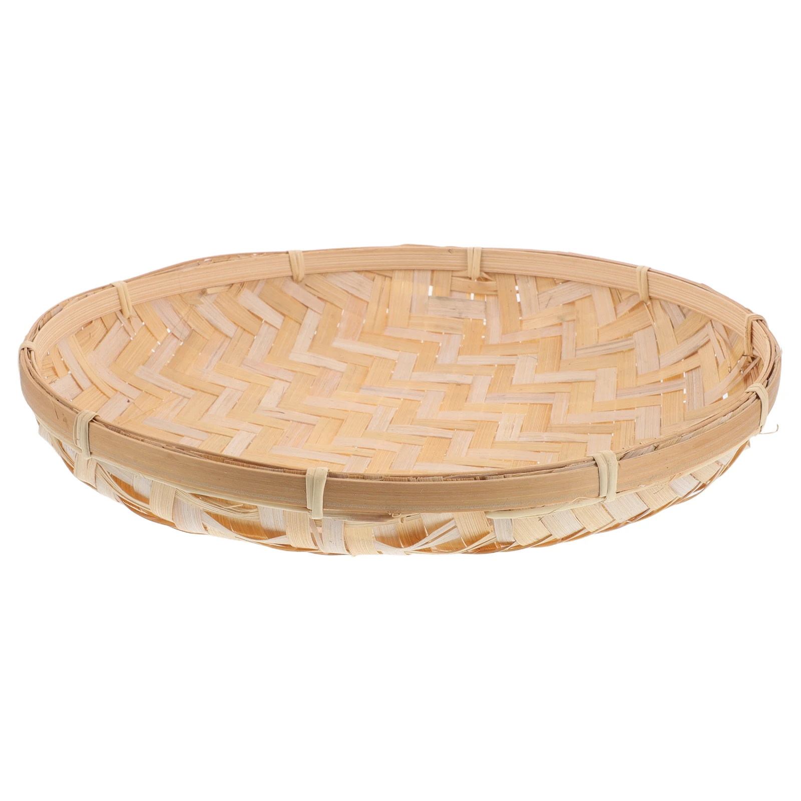 

1pcs Round Bamboo Serving Tray Woven Storage Organizer Kitchen Fruit Bread Snack Container Multifunctional Tea Platter Reusable