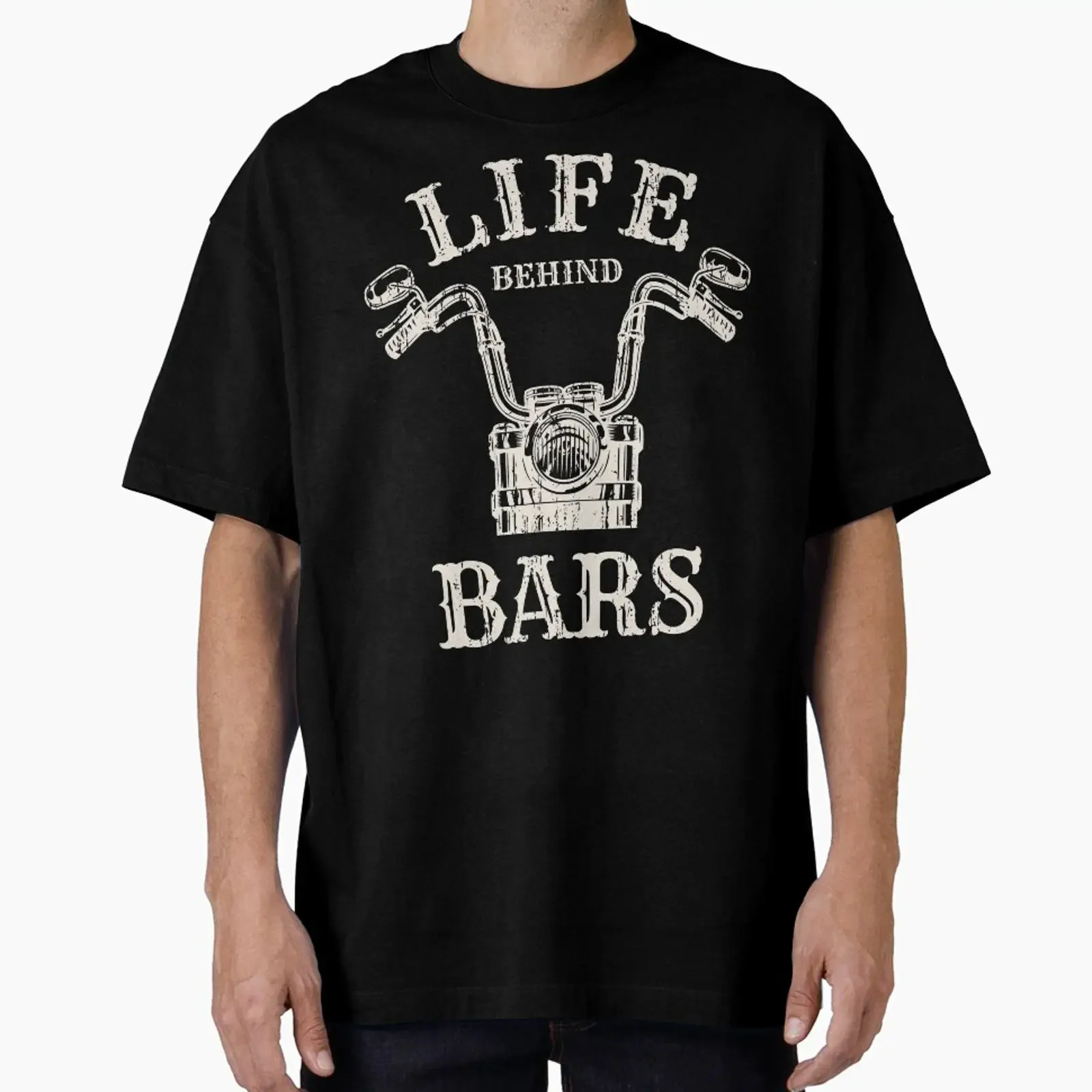Life Behind Bars Motorcycle Rider Vintage Chopper Biker designed and sold by pixeljamz vintage Washed streetwear Stretched