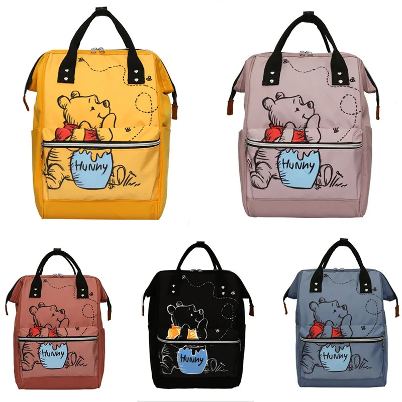 New Disney Pooh Bear Backpack Cartoon Large Capacity Nylon Mummy Bag Student School Bag Multifunctional Storage Bag Travel Bag