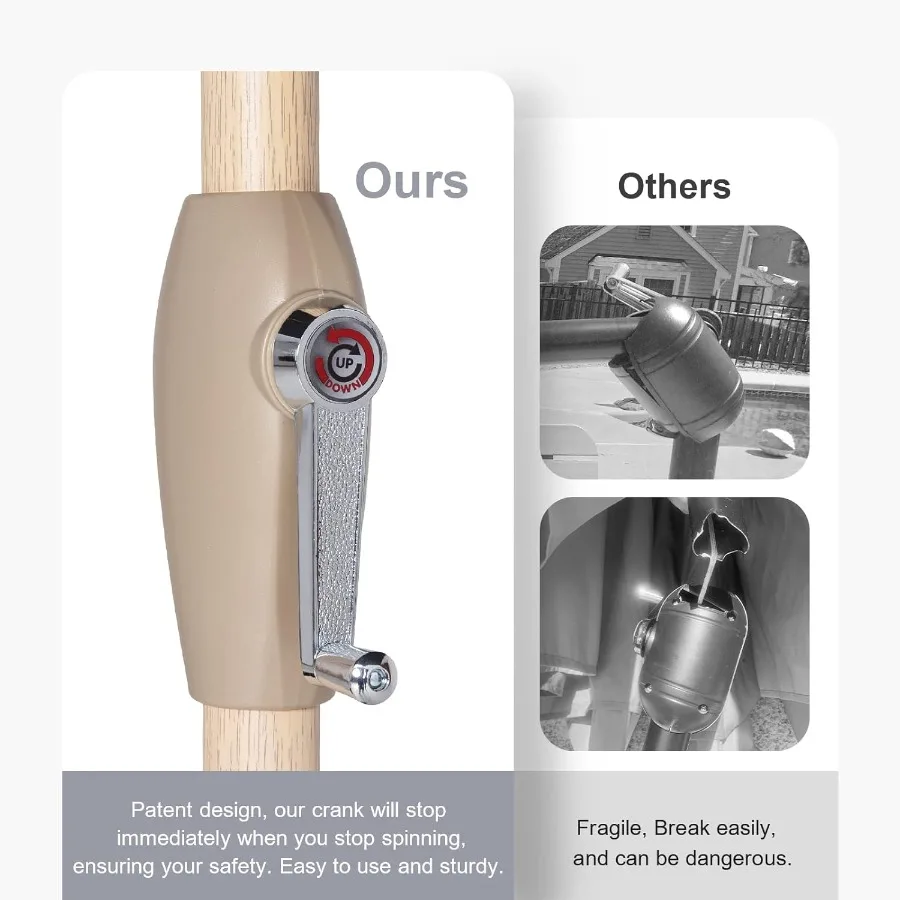 Gestreifte Terrassenschirme für den Tisch im Freien, mit Kurbel- und Druckknopf-Neigungsmechanismus, automatische Neigung, 8 Stahlrippen, hohe Farben