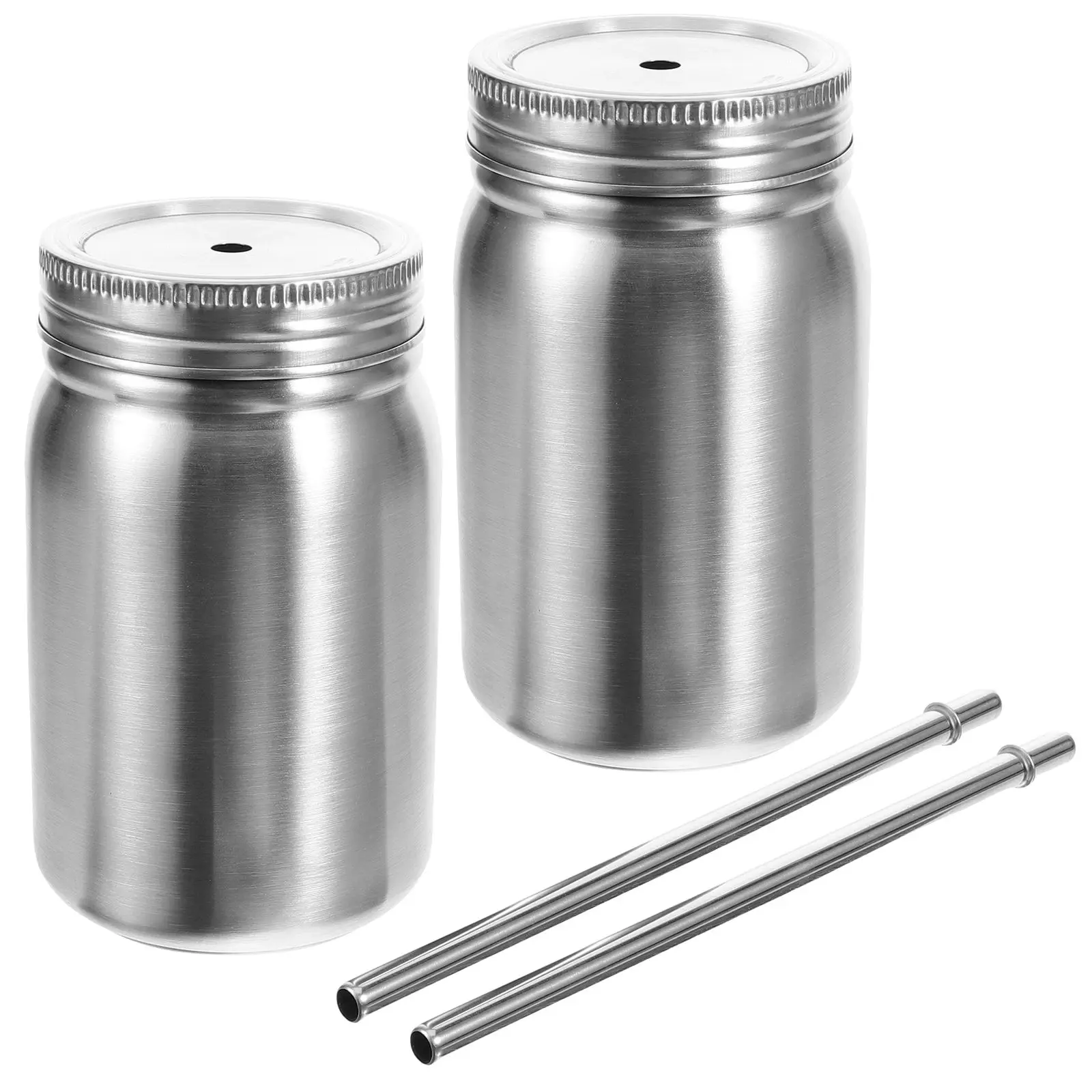 

2 Pcs Stainless Steel Mason Cup Tumbler with Straw Coffee Cups Lids Iced Metal Jar Drinks