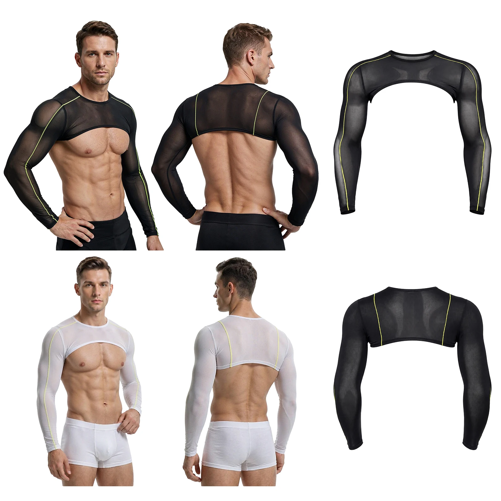 Men Sheer Ice Silk Long Sleeve Shrug Tank Top Sun Block Half Vest Breathable Half Crop for Cycling Running Fitness Activities