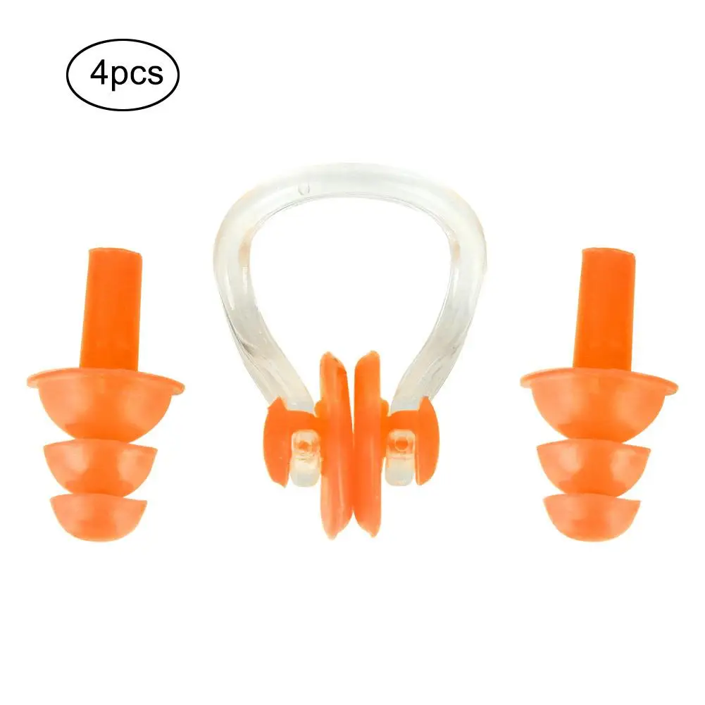 4Pcs Waterproof Silicone Swimming Earplugs & Nose Clips Set - Noise Reduction & Comfort Tools