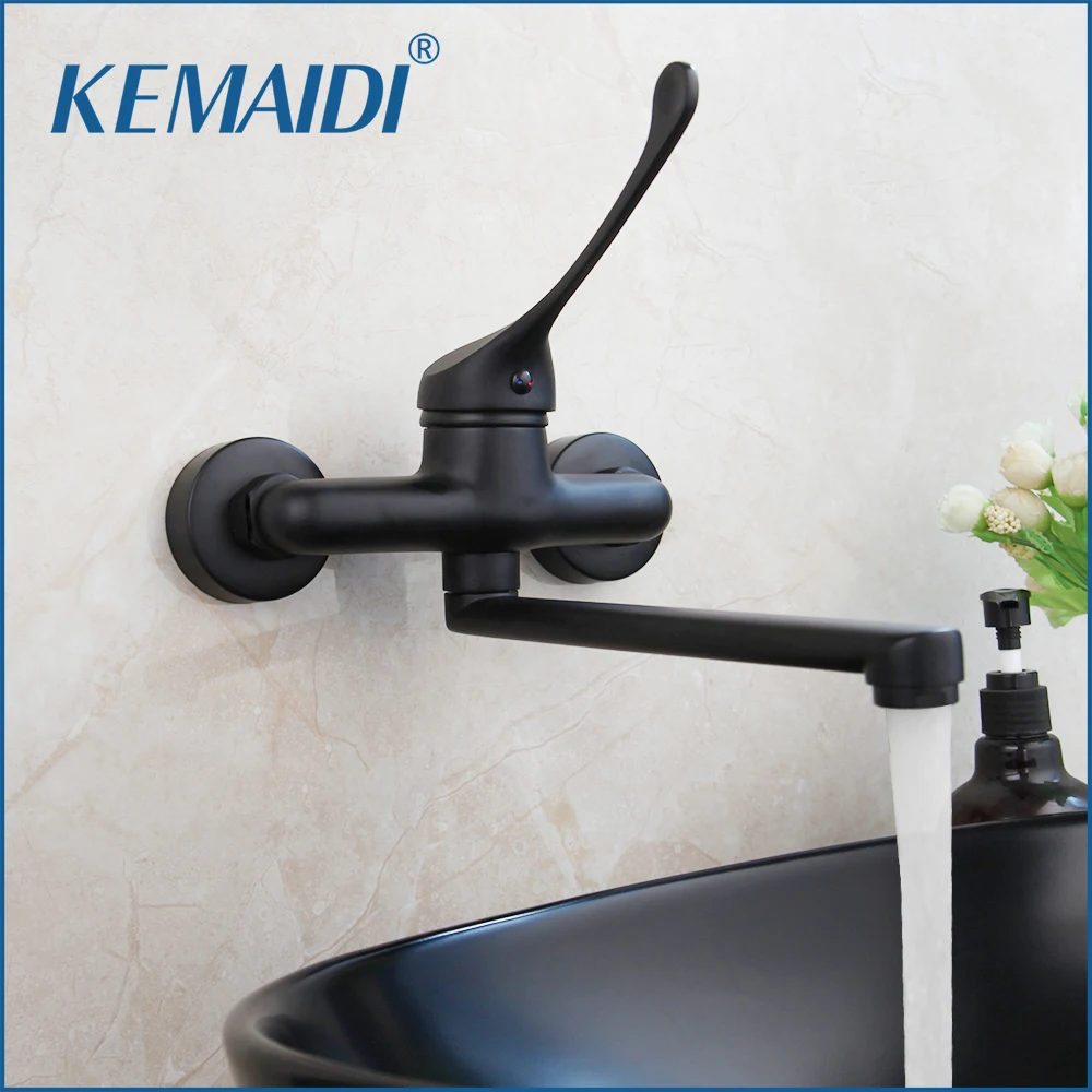 

KEMAIDI Black Bathtub Shower Faucets Bathroom Wall Bath Shower Set Long Handle Spout Swivel Tub Spout Bath Shower Mixers