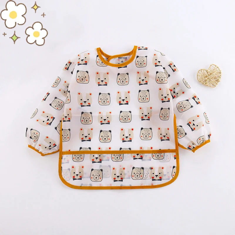 Baby Silicone Cartoon Bib 0-6 Years Soft Bibs Baby Cute Clothing Toddler BPA Free Waterproof Long Sleeve Apron