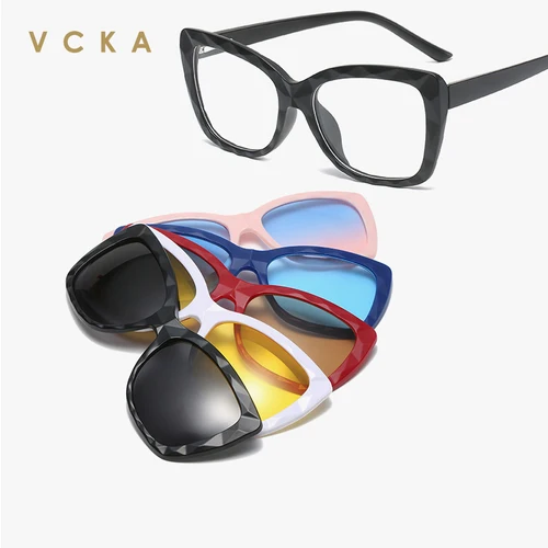 Imagen 1 del producto VCKA-gafas de sol de ojo de gato para mujer, lentes magnéticas TR90 polarizadas, con Clip, graduadas, multifuncionales, para Miopía