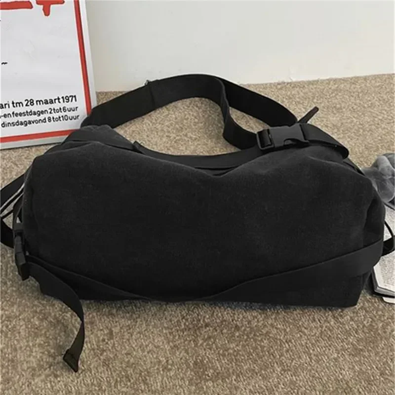 Borsa a tracolla in tela con copertina ribaltabile tinta unita per uomo Borsa a tracolla semplice, borse da scuola per studenti casual, borsa a tracolla per adolescenti