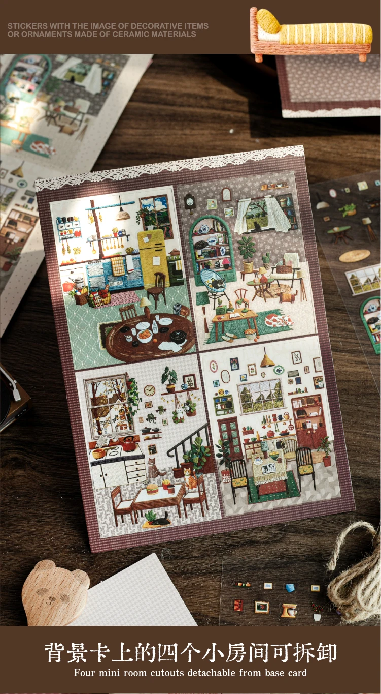 Journal GO Niedliche Gemütliche Raum-Aufkleber Collage Junk Journal Karten-Bastelmaterialien DIY Landschaftsmaterialien Scrapbooking Planer DIY Abziehbilder – Detail 5