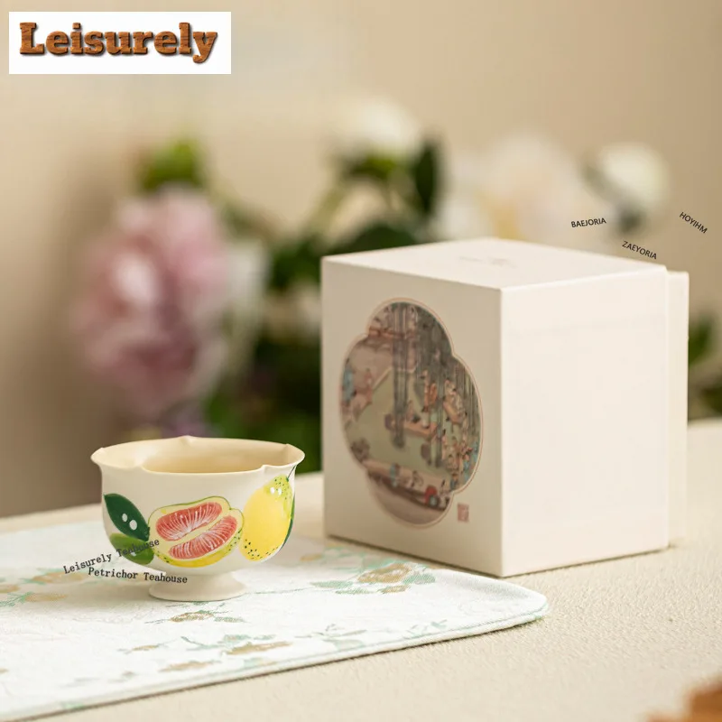 HOYIHM 110ml Hand Painted Shaddock Pear Teacup Japanese Tea Bowl Mug Tea-tasting Smelling Cup Chazhan Master Cups Tea Set Gift