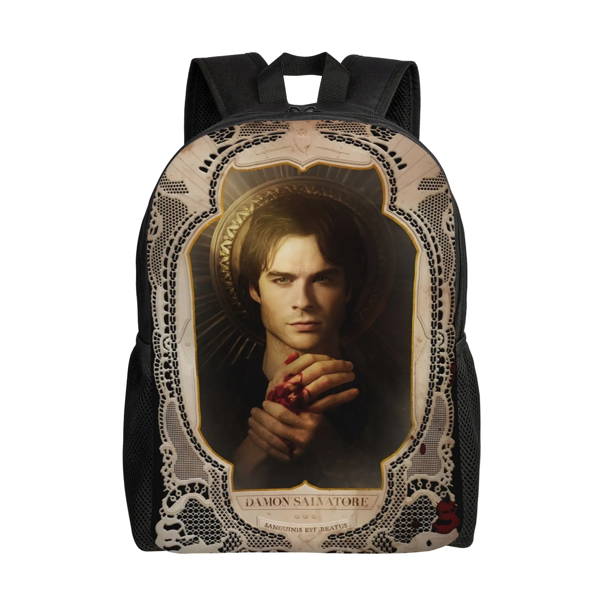 

The Vampire Diaries Damon Salvatore Backpack Teen Polyester Daily Backpacks Soft Pretty High School Bags Rucksack