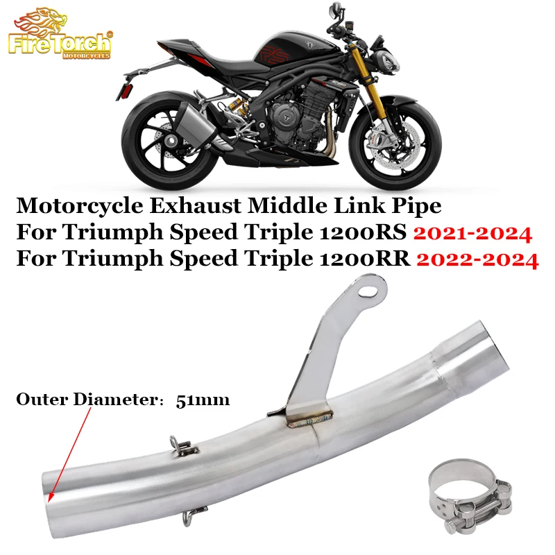 

Slip On For Triumph Speed Triple 1200RS 1200RR 2021 2022 - 2024 Motorcycle Exhaust Escape Stainless Steel 51mm Middle Link Pipe