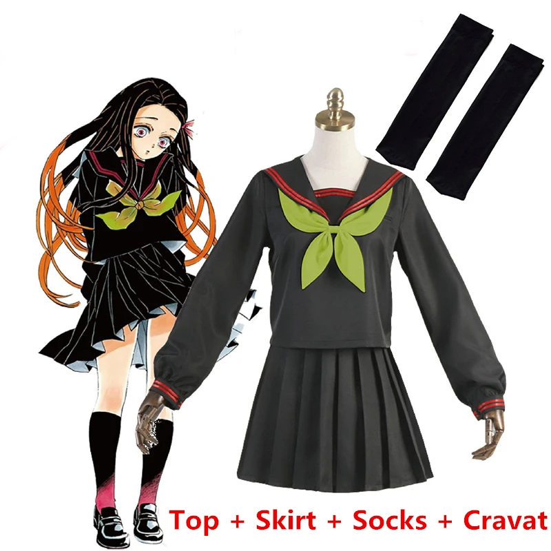 

Anime Demon Slayer Kamado Nezuko Cosplay Halloween Costume Black Sailor Suit Set